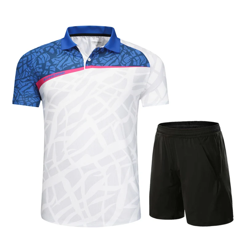 Men White A set Парный костюм для бадминтона, мужской и женский короткий рукав, Быстросохнущий костюм для настольного тенниса, Спортивная рубашка для бадминтона - Цвет: Men White A set