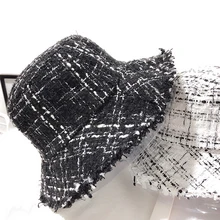 [DEAT] модный тренд ретро черно-белая клетчатая окантовка плоский верх Рыбацкая шляпа AT663