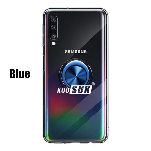 Новинка, прозрачный чехол для samsung Galaxy A70, A50, A40, A30, A20, A10, задняя крышка, кольцо, прозрачный мягкий защитный чехол для телефона - Цвет: Синий