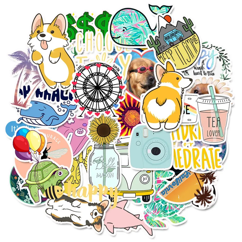 

50 PCS Cartoon Simple VSCO Girls Kawaii Stickers for Chidren Toy Waterproof Sticker To DIY Laptop Bic