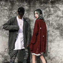 Хай-стрит отверстие свитер, мужской кардиган свободного кроя в стиле «хип-хоп» тянуть мужской свитер, стильный мужские свитера