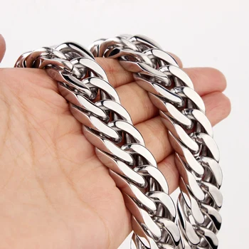 

10/12/14/17/19mm Wide Strong Men Cuban Curb Link Chain Stainless Steel Bracelet/Necklace High Polishing Silver Color 7-40inch