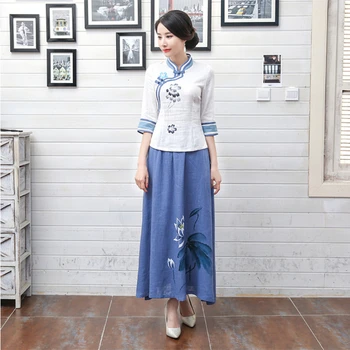 

Cheongsam shirt traditional Qipao shirt women cotton and linen girl Tang suit shirt retro casual shirt middle sleeve short tops
