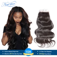 Новая звезда волос кружева тела волна 4 ''x 4'' свободная часть закрытие перуанские Виргинские человеческие волосы Средний коричневый швейцарское кружево с детскими волосами