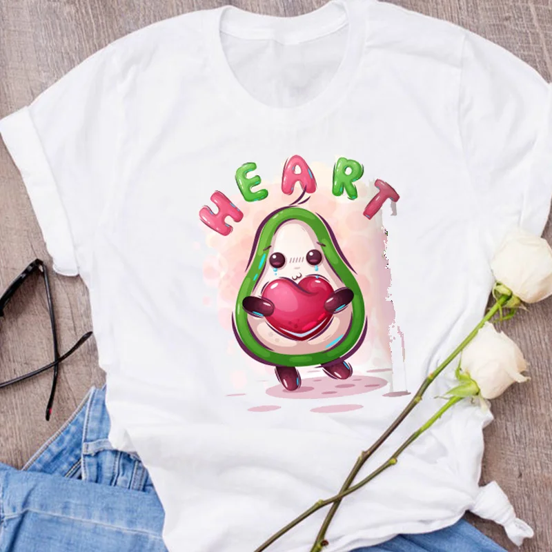 Women Graphic Avocado Cat Printing Cartoon Fruit Clothes Floral Lady Clothing Female Tees Print Tops T Shirt  Womens T-Shirt