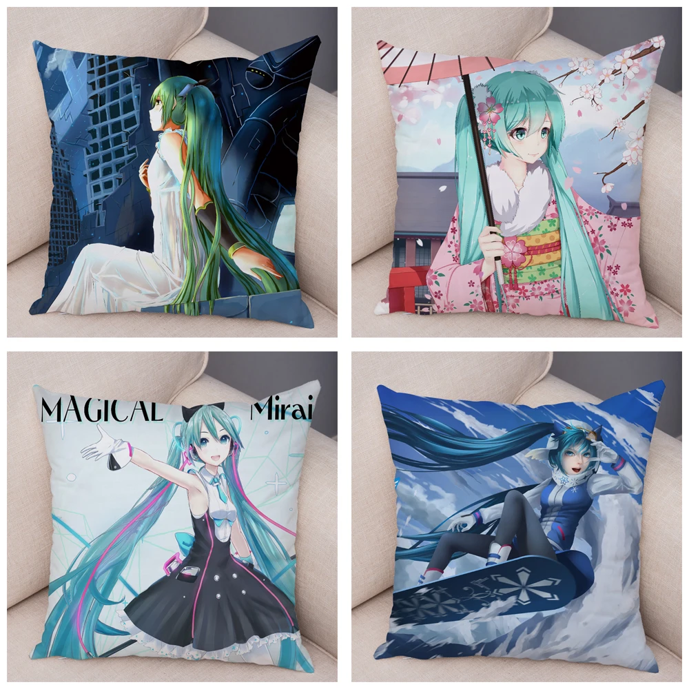 Милая Музыка Девушка VOCALOIDCushion чехол для дивана домашние подушки в автомобиль Чехлы 45x45 см Декор Hatsune Подушка «Мику Хацунэ» наволочка с мультяшным принтом
