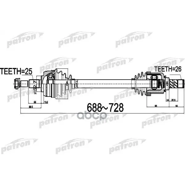 Полуось Передний Мост Слева 25x688x52,7x26 Renault Fluence(L30) 1.5 Dci(L30a) 10- PATRON арт. PDS0529