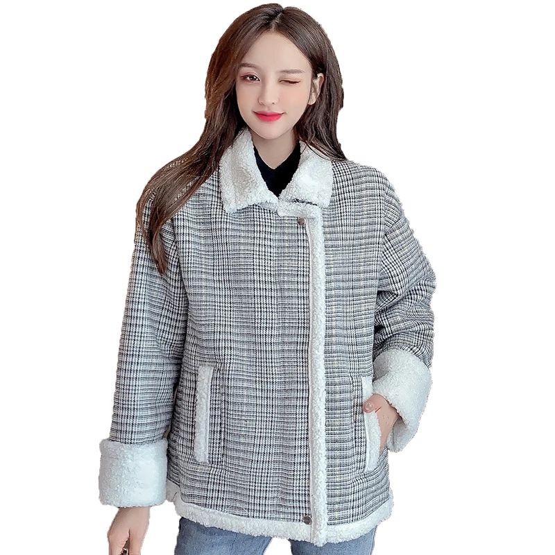 

Lambs Wool Coat Women's New Autumn And Winter 2021 All-in-one Short And Thick Plush Fur One-piece Lamb Cashmere Cotton Clothing