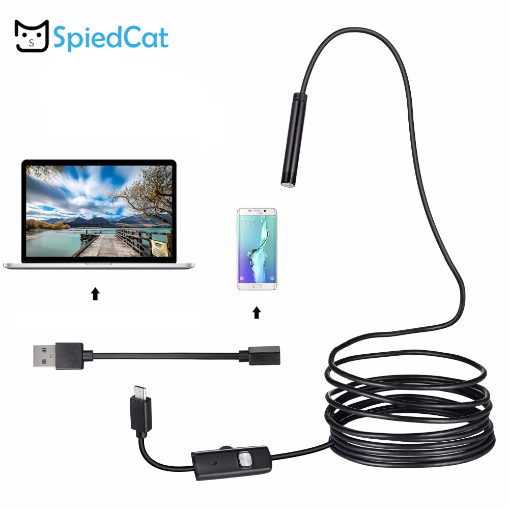 SPIED CAT 7mm Lens 6LED Android OTG USB Endoscope 10M soft Cable Snake Car Repair Pipe Inspection Android USB Borescope Camera