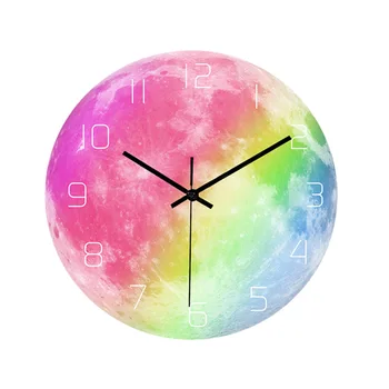 

Luminous Moon Wall Clock Planet Acrylic Material UV Printed Mute Sweep Clock Study Room Bedroom Living Room Glowing Wall Clock