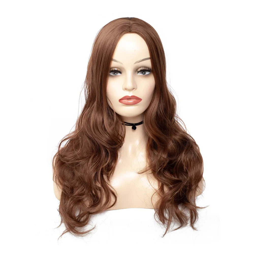 

LIHUI African American Long Mix Brown Womens Wigs with Bangs Water Wave Heat Resistant Synthetic Wigs for Women