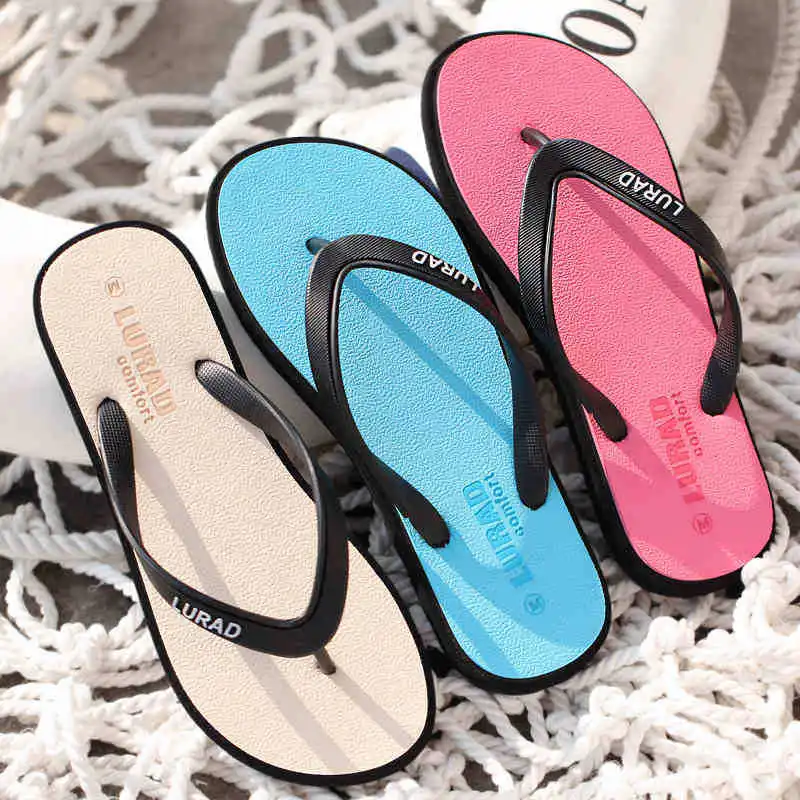 

Luladi Flip-flops Women's Summer Anti-slip Flat Outdoor Flat Heel Simple Students Bathroom Flip-flop Beach Sandals