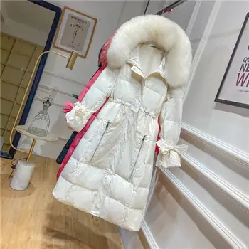 

Newest High Quality Winter Women Coat Down Jacket 2020 Fashion Real Fox Fur Collar White Duck Down Hooded Long Warm Outwear Q182