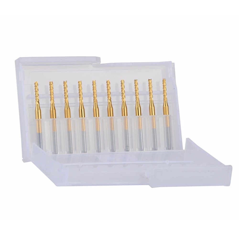 

10pcs Titanium Coat Carbide 3.175X1.9x10.5mm PCB Carbide Tools, CNC Cutting Bits, Millinging Cutters