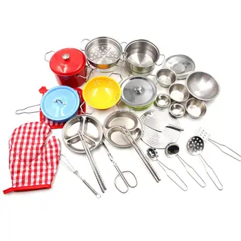 

Children Mini Simulation Kitchenware Sets Stainless Steel Pretend Play Cooking Pot Utensils Toys for Kids
