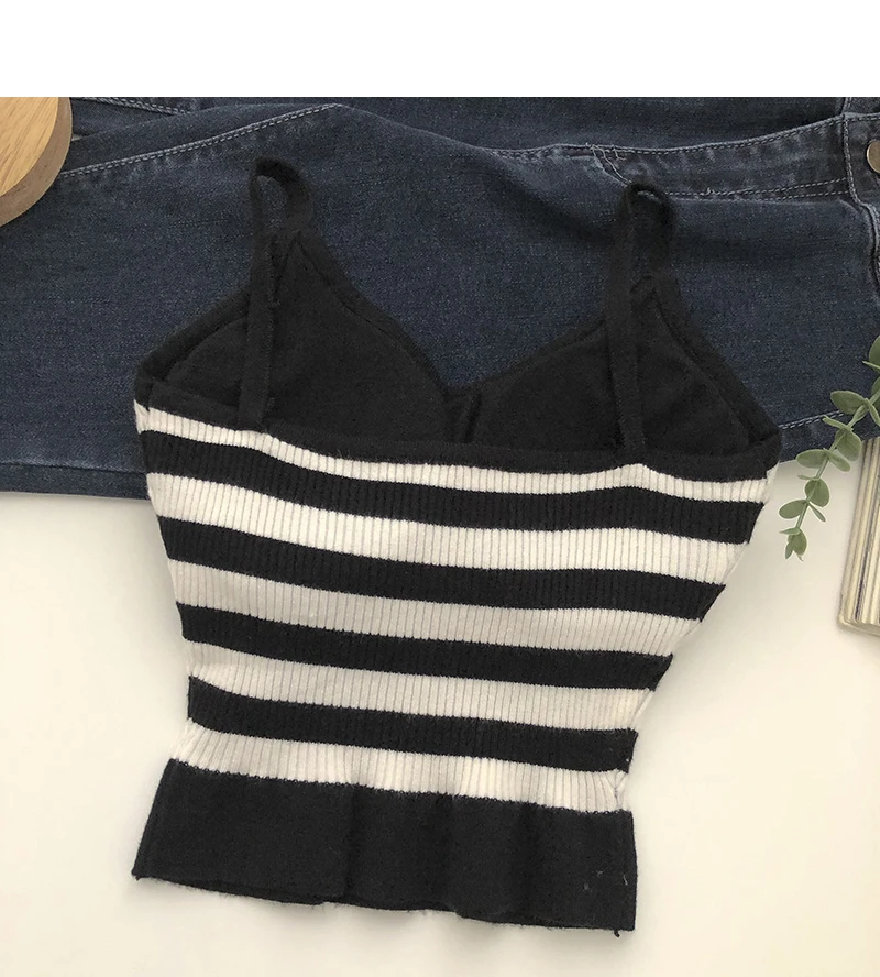 Fashion (e White Black)knitted Camis For Woman Tops For Women Stripes Crop  Tops Built In Bra Spaghetti Strap Camisole Female Tank 2022 Droppshipping  WEF