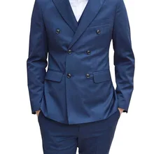 Двубортный, однотонный, из 2 предметов, приталенный мужской костюм с отворотом на одной пуговице, смокинг, пиджак, брюки, комплект(Блейзер+ штаны