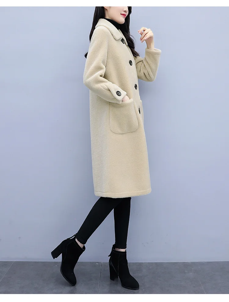 New Lamb Wool Fur Coat Women Winter Fashion Warm Medium-long Loose Lamb coat Faux