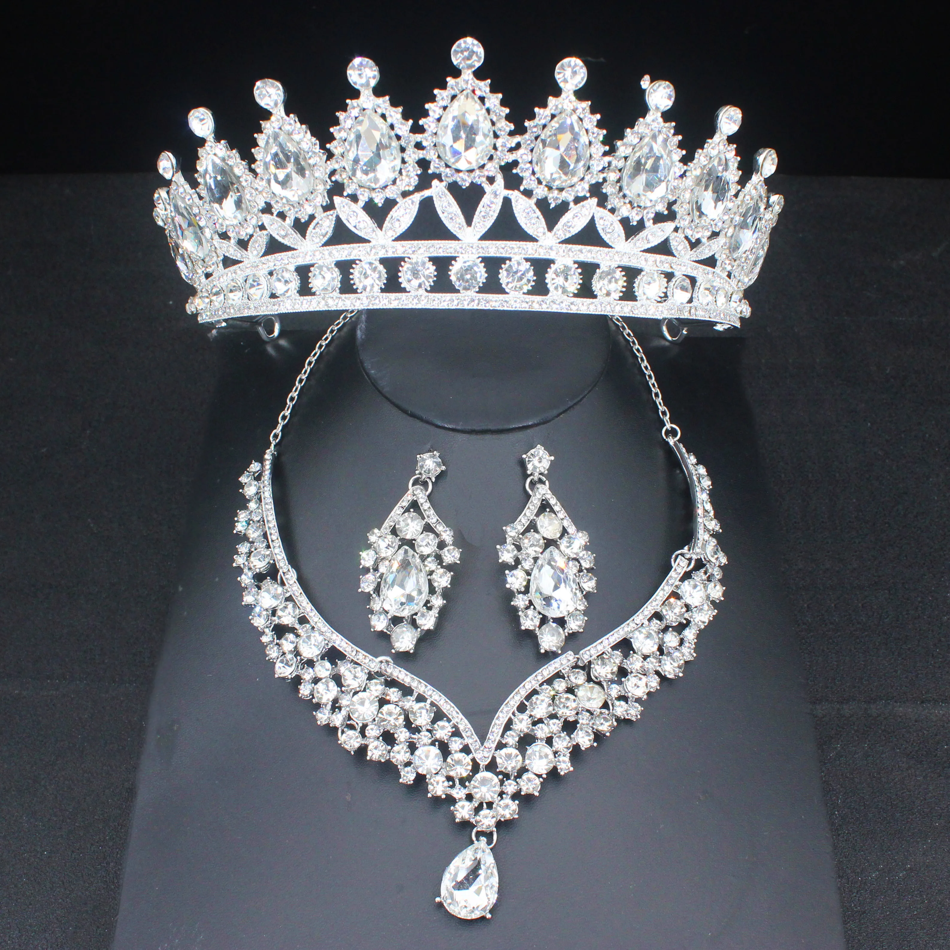 Pink Crystal Bridal Jewelry Sets For Women Girl