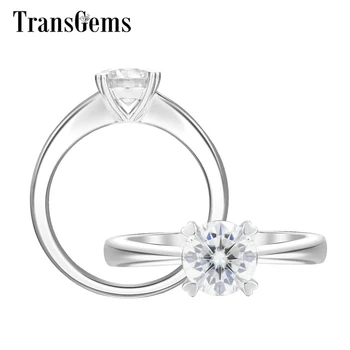 

Transgems 10K White Gold Solitaire Moissanite Engagement Ring for Women Center 1ct 6.5mm F Colorless Moissanite Ring