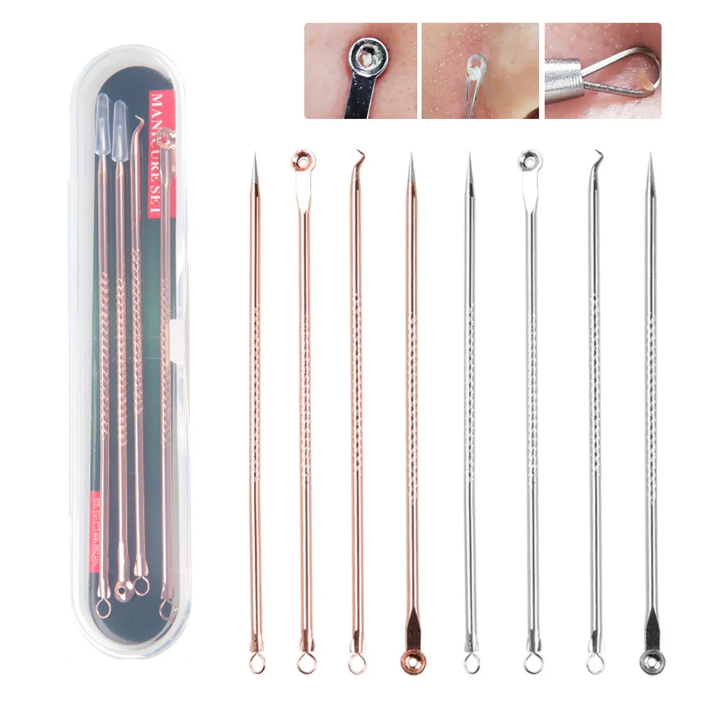 4Pcs Strumento Di Rimozione Di Comedone Nero Macchie Acne Rimuovere Brufolo Blemish Extractor Aghi Pore Cleanser Vacum Comedone Strumento Di Cura Dell