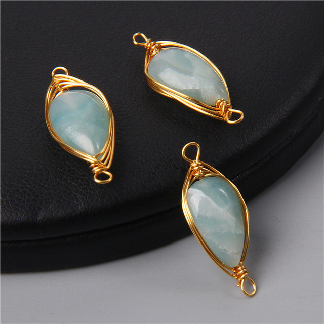 Natural Faceted Metal Wire Wound Winding Stone Connector Pendant Charm For Jewelry Making Bracelet Necklace Wholesale Gifts