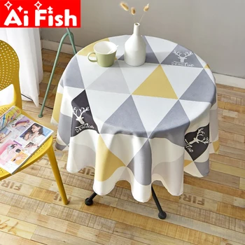 

Round Table Waterproof Tablecloth Simple Modern Lattice Printing Study Desk Table Mat Restaurant Cafe Round Table Cover X034-4