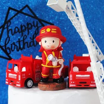 

Mini Fireman Standing Cake Toppers Hero Figurines Firefighter Toys Figures Kid Happy Birthday Party Supplies Baking Cute Gift