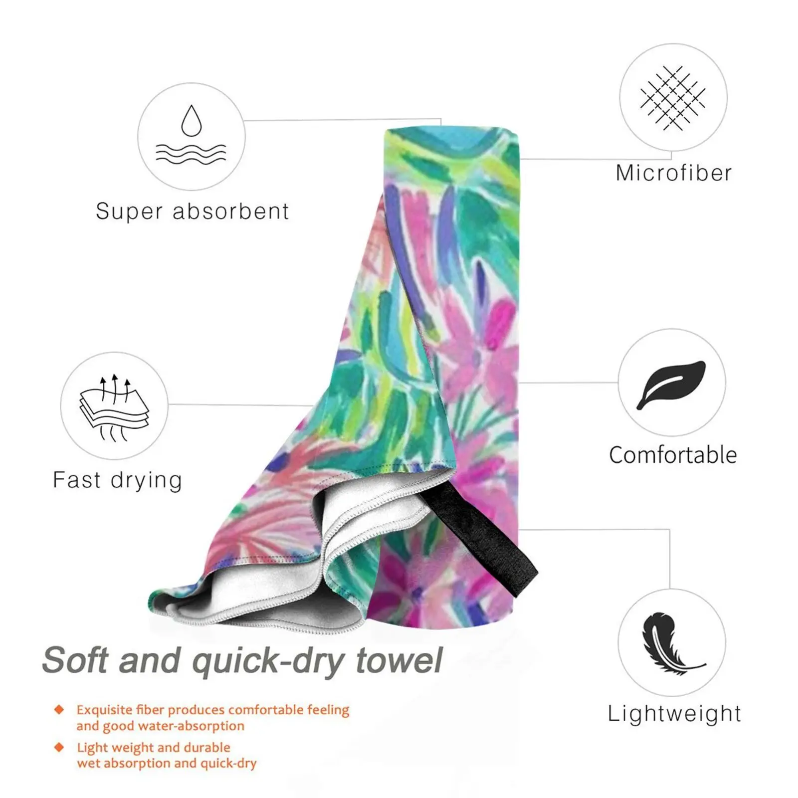 Full Flower Quick Dry Towel Gym Sports Bath Portable For Women Cute Mermaid Headband Floral Flamingo Designer Women Measures
