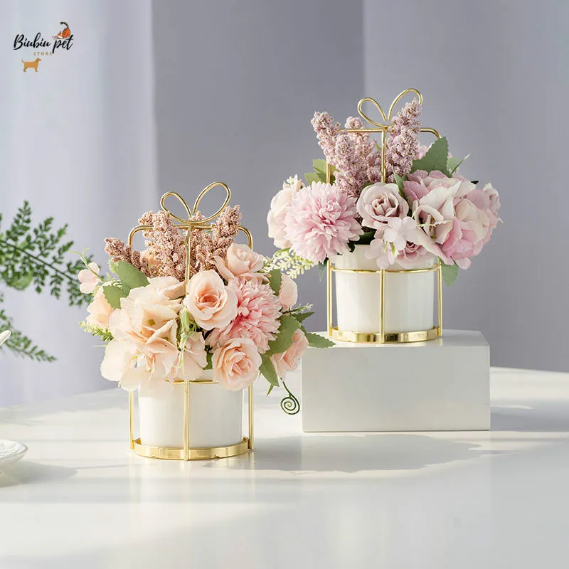 

Simple Design Nordic Ceramic Vase and fake flowers, simulated bouquet, living room decorative Vase, plastic roll flowers