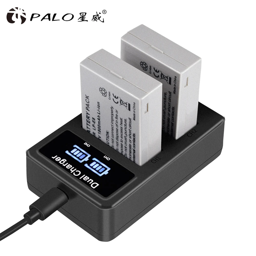 4pcs LP-E8 LPE8 LP E8 1800mAh 7.4V battery pack + smart LCD display charger for Canon EOS 550D 600D 650D 700D X4 X5 X6i X7i T2i