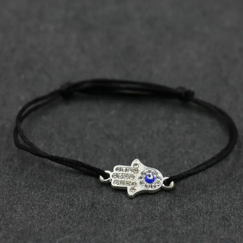 Женский браслет Hamsa Fatima Hand красная веревочная нить String плетеный с фианитом на