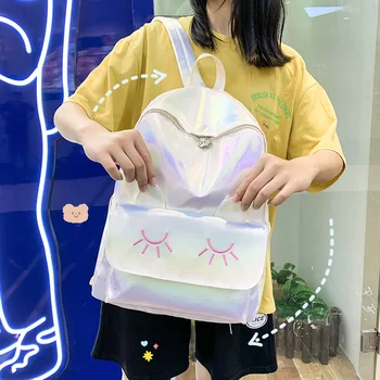 

2020 new girl fashion backpack nylon fabric reflective color material backpack student school bag large capacity travel backpack
