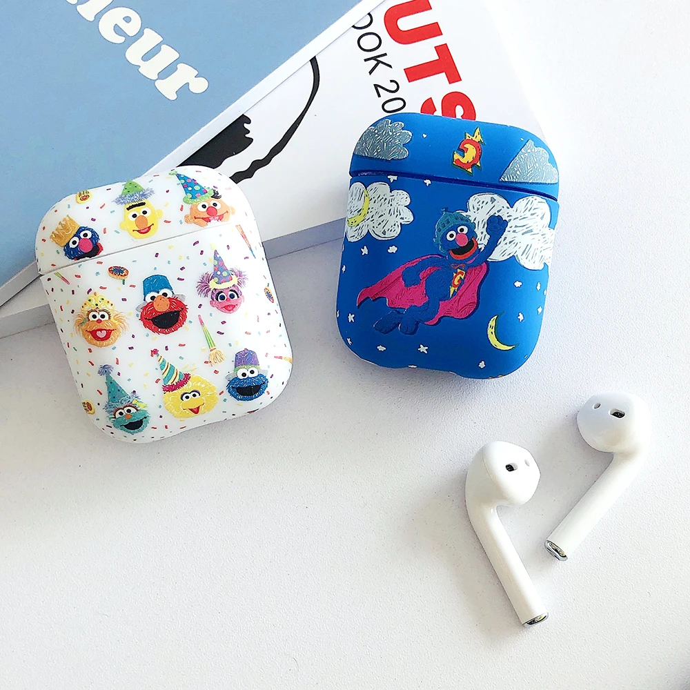 

Cute Cartoon Anime Silicone case For Apple AirPods Covers protection skin Bluetooth headset box Sesame Street pattern Drop-proof