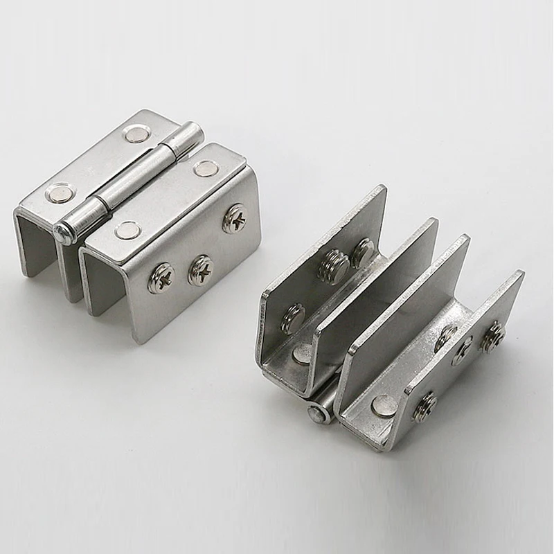 1pcs Glass Door Hinge Double Sided Without Hole Stainless Steel Cabinet Cupboard Glass Clamps Clip for 4/9/12mm 180 Degree