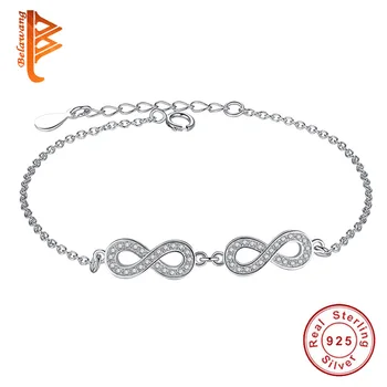 

BELAWANG Wholesale 5PCS Trendy 925 Sterling Silver Crystal Link Chain Bracelet for Women Engagement Jewelry