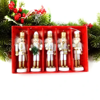

5pcs Wood Nutcracker Puppet Cartoon Drawing Walnuts Soldier Christmas Decoration