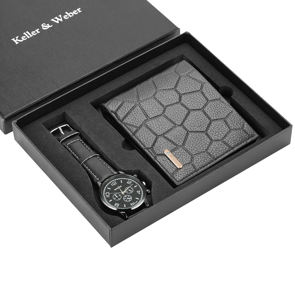 Для мужчин s часы в минималистском стиле кварцевые часы с кожаным ремешком наручные часы держатель для Карт Бумажник часы подарочный набор для мужчин для Муж папа дружок Reloj Hombre