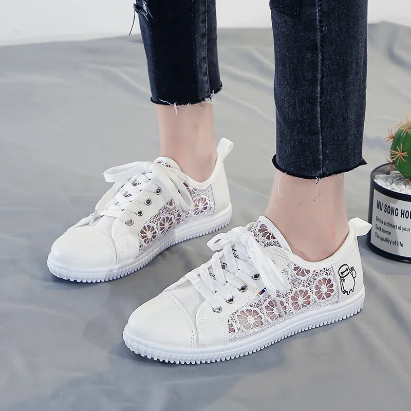 Sports Shoes Women Breathable Sneakers White Lace Shoes For Basket Femme Ultralight Woman Vulcanize Casual Sneaker B1460