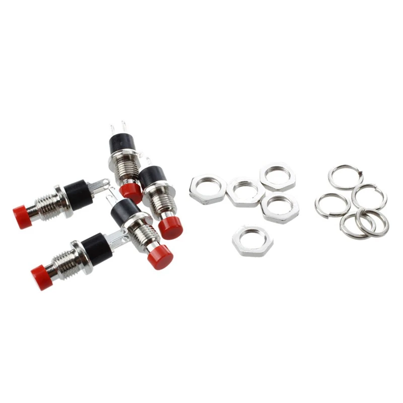 

5 x 2 Pin SPST OFF/(On) N/O Red Round Momentary Push Button Switch 1A 250V AC