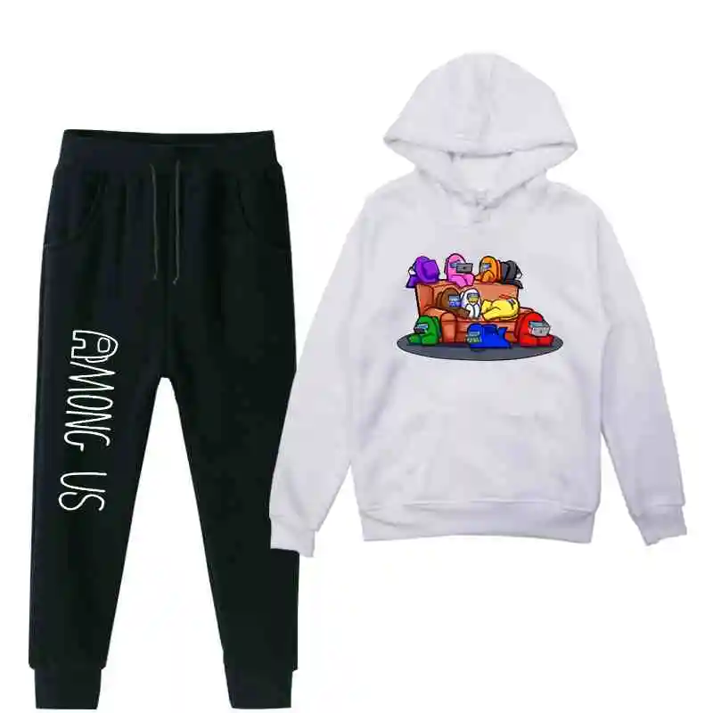 

Children Suit Among Us Cute Comfort Sweatshirt Men Plus Velvet Solid Color Hooded Hoodies With Cotton Track Pants Cute Gift