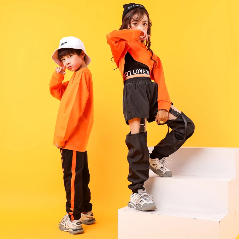 Kid Cool Hip Hop Clothing Sweatshirt Shirt Top Crop Hollow Causal Pants for Girl Jazz Ballroom Dance Costume Clothes