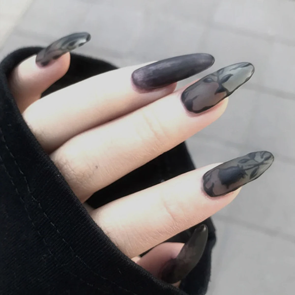 

Dark Rose Nail Art Translucent Almond Shape Wearable False Nails With Glue And Sticker 24pcs/box With Wearing Tools As Gift