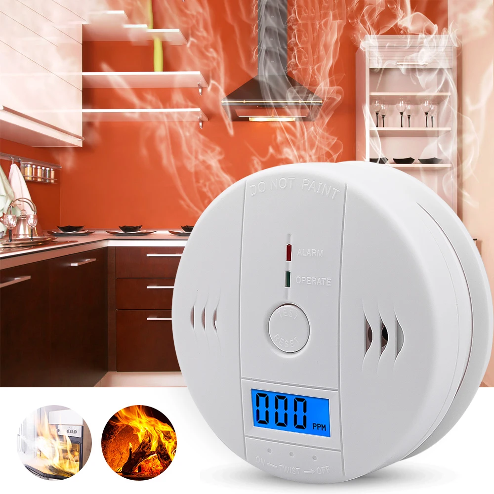 Casa de seguridad LCD envenenamiento por monóxido de carbono Detector de alarma de advertencia independiente Sensor de Gas CO 85dB advertencia-Detector de alarma