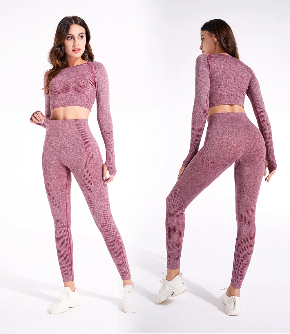 2/3/5PCS Seamless Women Yoga Set Workout Sportswear Gym Clothing Fitness Long Sleeve Crop Top High Waist Leggings Short Suits