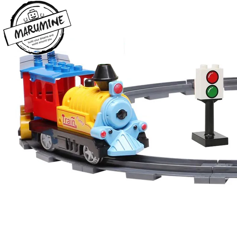 Pаспродажа Marumine, работающий на батарейках, Duplo, поезд, игрушки, строительные блоки, детская развивающая игрушка, подарок, Электрический поезд для детей