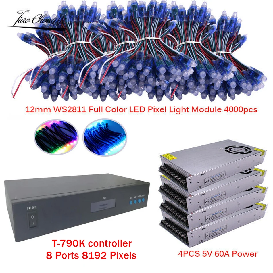 

WS2811 Full Color LED Pixel Module 2811 IC Digital LED christmas light 4000pcs +T-790K 8ports controller+5V 60A LED POWER