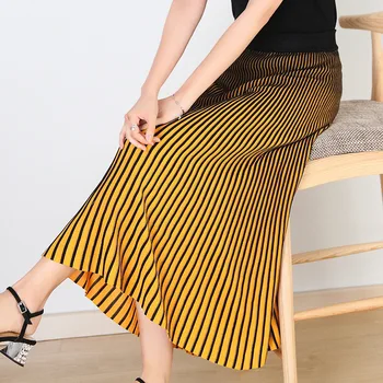 

Women's wear, spring new style, medium length, gradual color skirt, women's high waist knitted pleated skirt