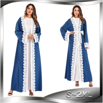 

Muslim Embroidery Lace Abaya UAE Maxi Dress Cardigan Tunic Long Robe Gowns Kimono Ramadan Arab Islamic Turkish Worship Service