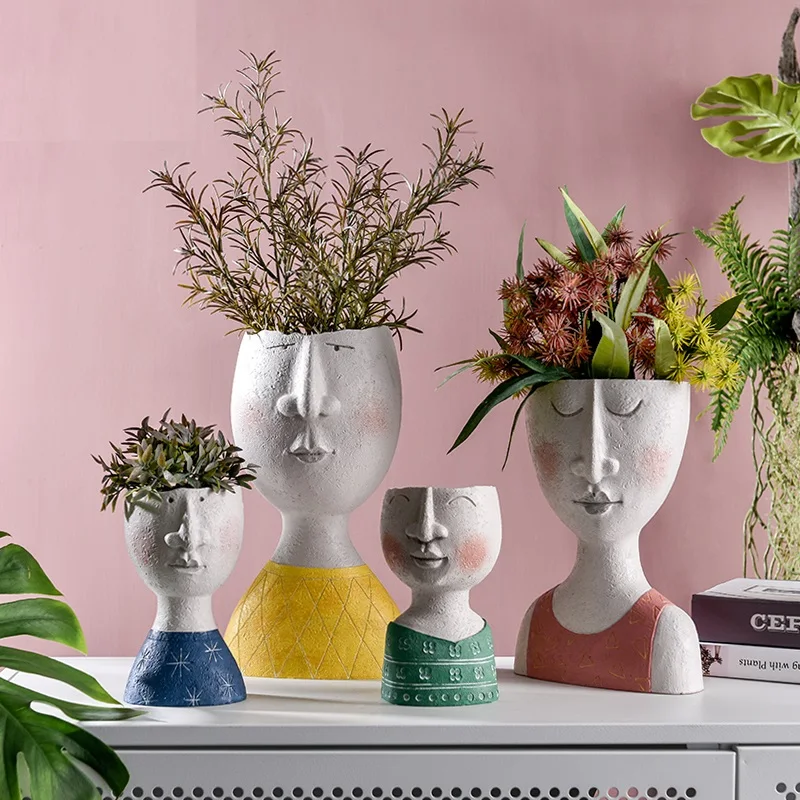

Retro Home Art Portrait Flower Pot Stand Vase Indoor Balcony Living Room Interior Nordic Home Yard Balcony Decoration Ornaments